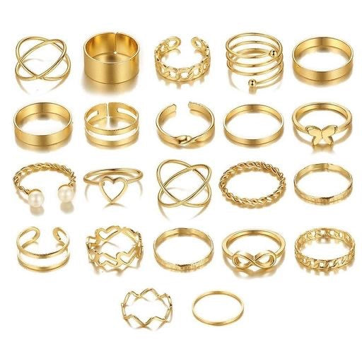 Women Gold Plated Contemporary Stackable Rings Set of 22
