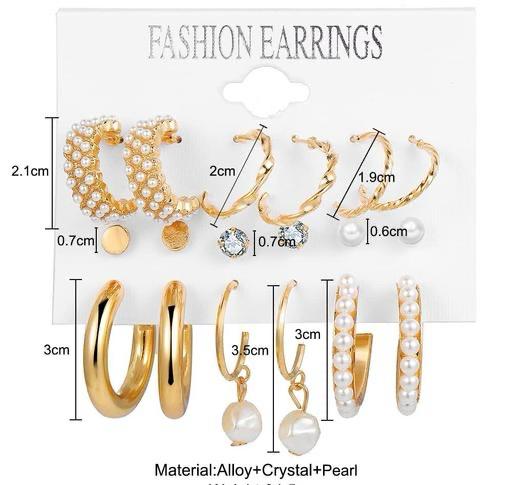 Combo Of 9 Pair Stunning Gold Plated Pearl Hoop , Drop, Tiny and Studs Earrings for Women & Girls